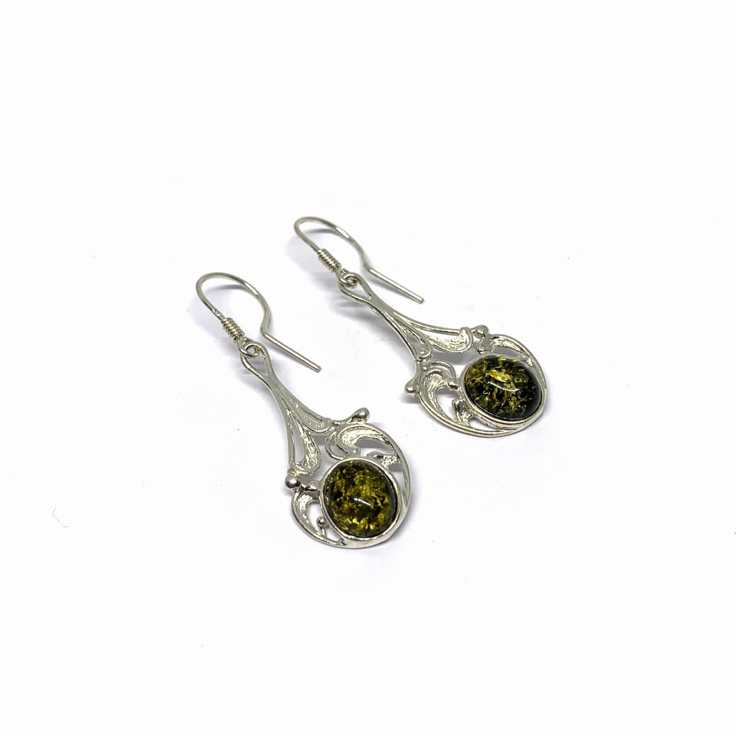 Amber hanging earrings with Celtic pattern (925)