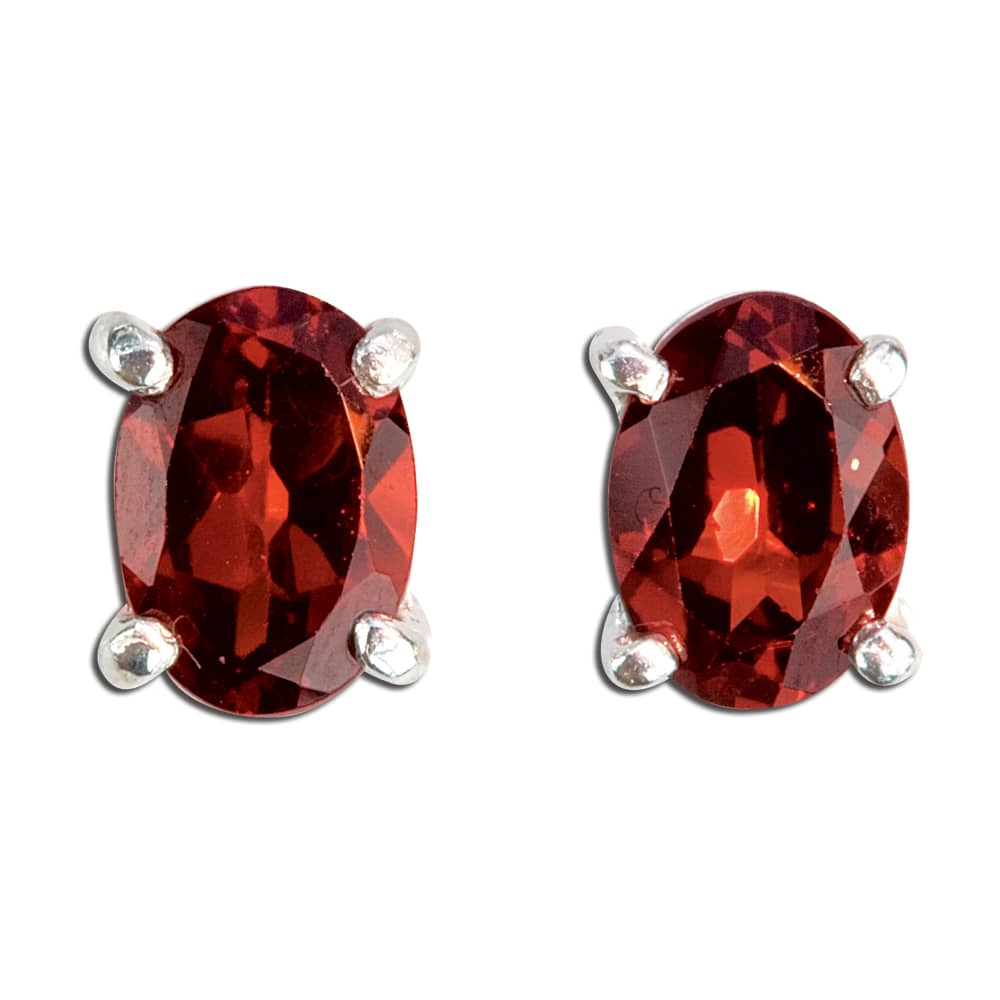 Earrings with Garnet and flower motif in sterling silver (925)