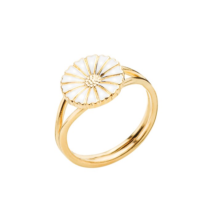 Daisy ring 9mm in 24 kt. fg silver and white enamel flower (925)