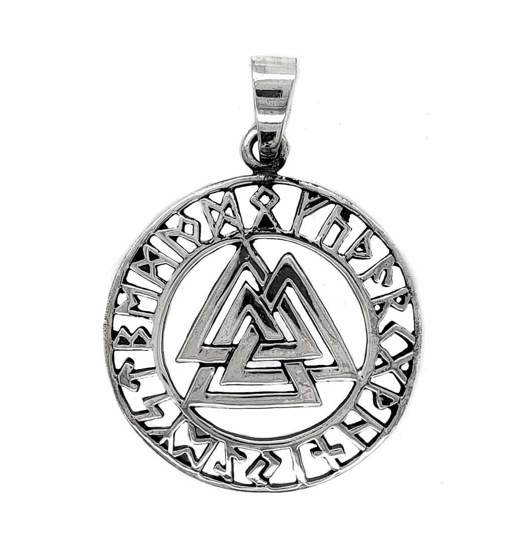 Valknut by with runes in sterling silver (925)