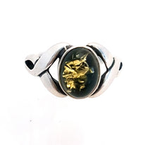 Load image into Gallery viewer, Ring with green amber Celtic look in sterling silver (925)
