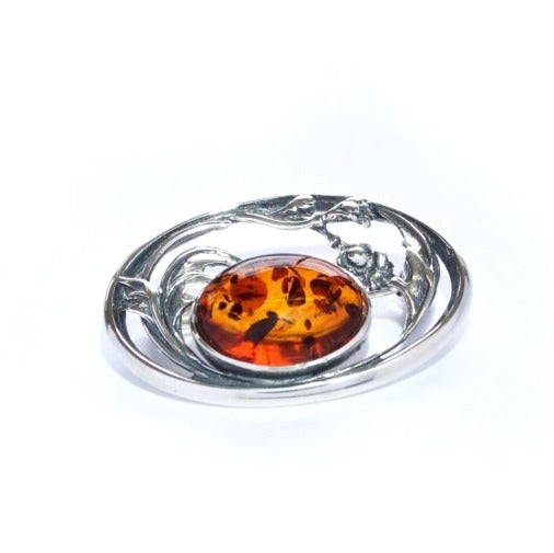 Brooch with amber and antique pattern (925)