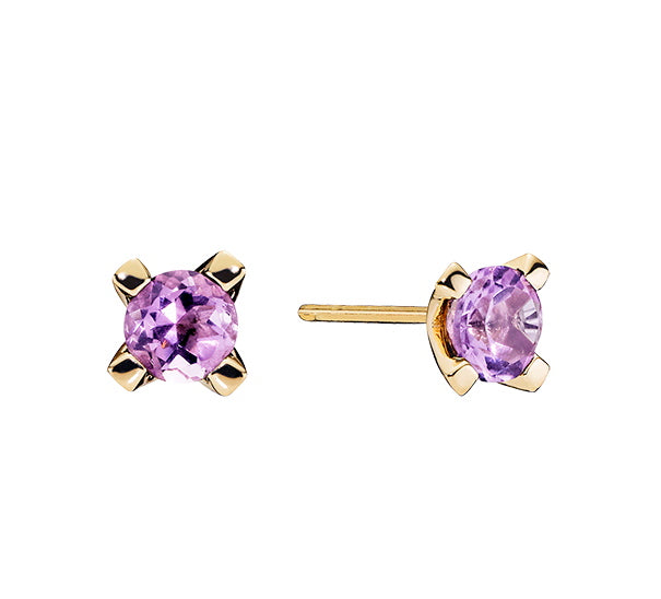 Lund Cph, Earrings in 8 kt. gold with 5mm purple amethyst (333)