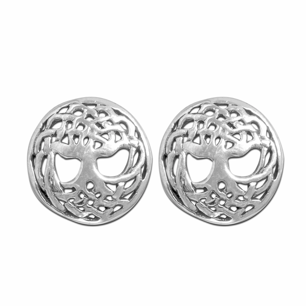 Earrings round Yggdrasil, tree of life (925)