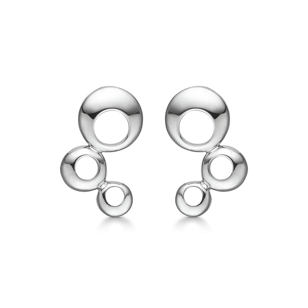 Earrings Rhodium-plated sterling silver 3 open balls on wire (925)