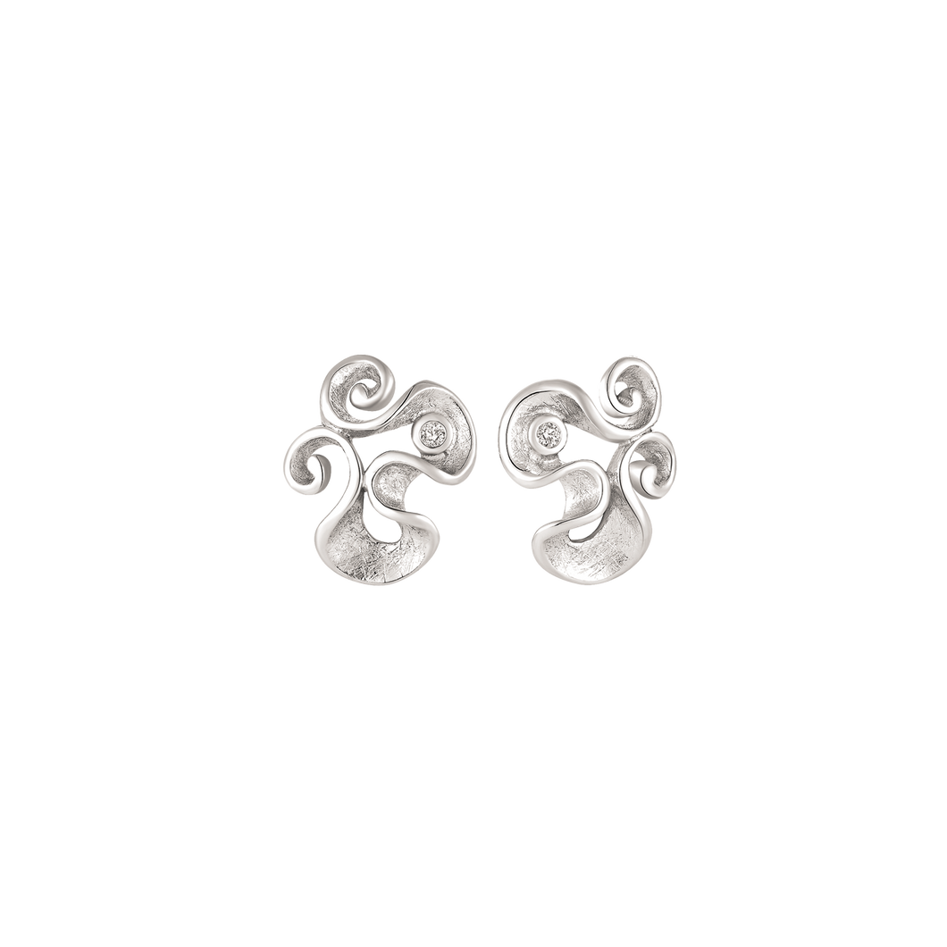 Studs, matte and glossy bows with synthetic. zirconia in rhod. sterling silver (925)