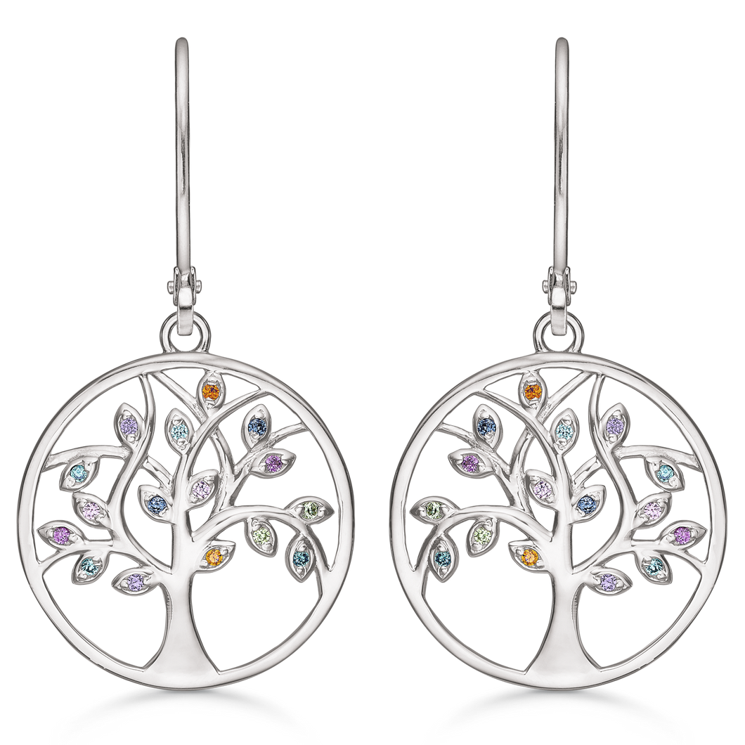 Earrings tree of life with synthetic. cubic zirconia (925)