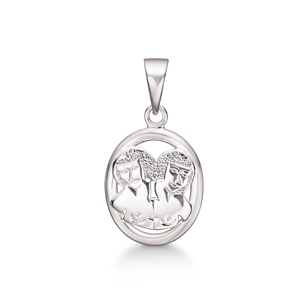 Gemini, Zodiac pendant in 13 x 12.5 mm sterling silver (925)