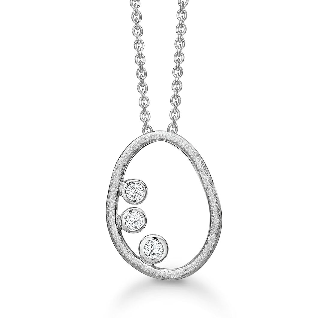 Necklace rhodium-plated matte oval with 3 synthetic cubic zirconia. (925)