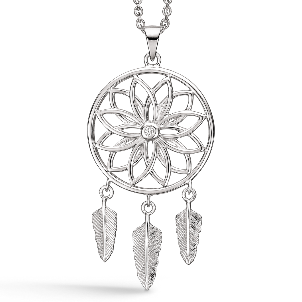 Necklace rhodium-plated dream catcher with synthetic cubic zirconia (925)