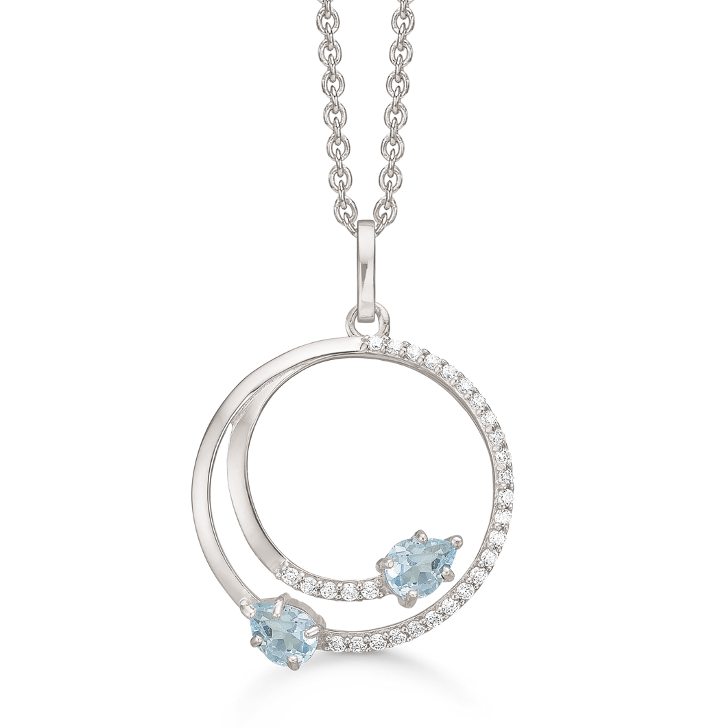 Necklace 2 lines with eye-shaped blue topaz and synthetic cubic zirconia (925)