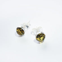 Load image into Gallery viewer, Green Amber ear studs 6 mm with smooth edge (925)
