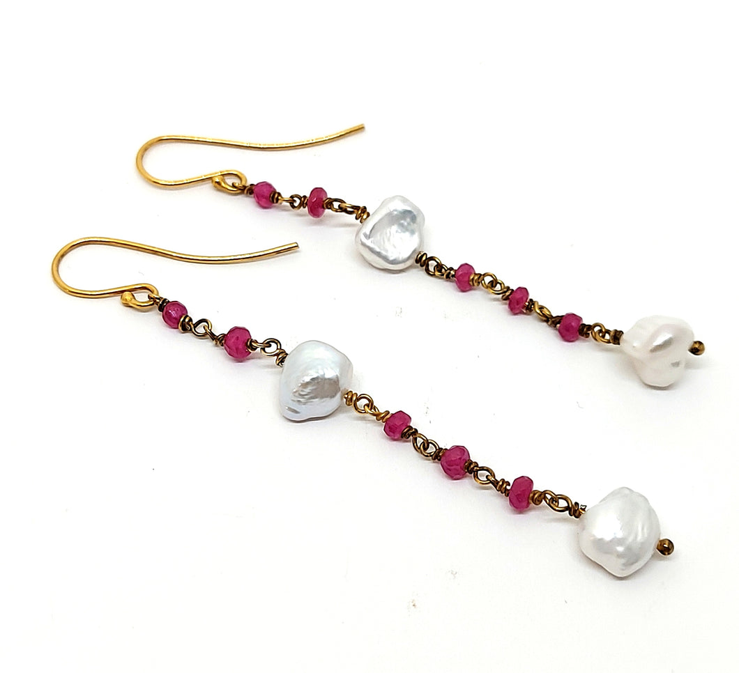 Earring ByKila with ruby ​​and pearl (925)