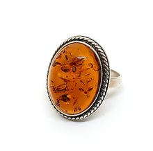 Load image into Gallery viewer, Ring with amber twisted edge large stone 19x14mm in sterling silver (925)
