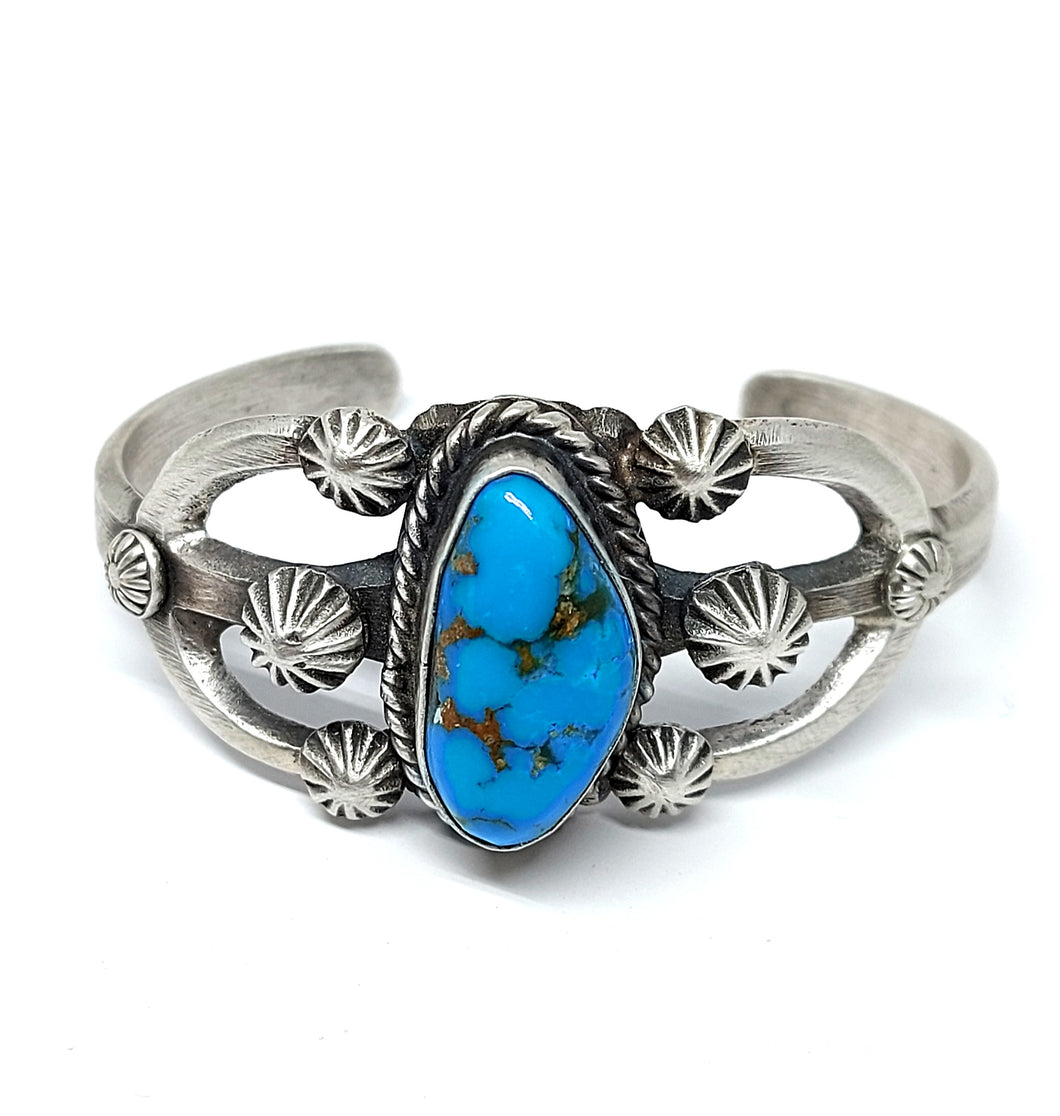 Fixed bangle with turquoise in oxidized sterling silver (925)