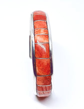 Load image into Gallery viewer, Fixed bangle with inlay orange Spiny Oyster in sterling silver (925)
