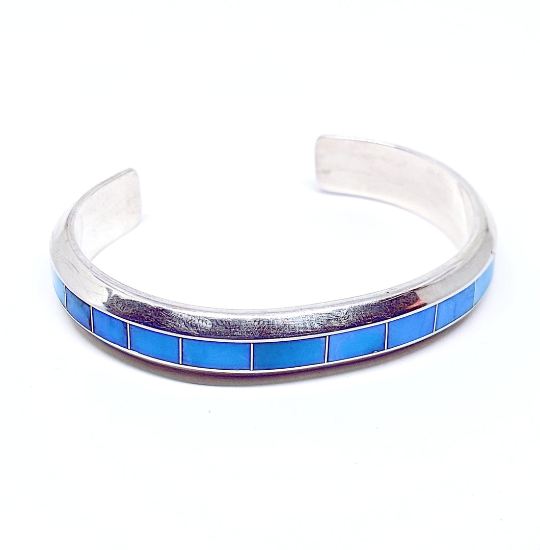 Fixed bangle with turquoise inlay in sterling silver (925)