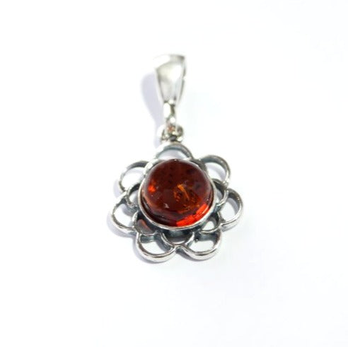 Amber pendant open flower (925)