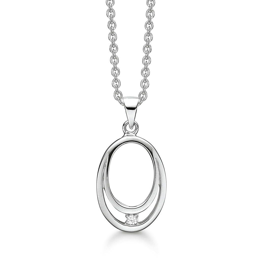 Necklace rhod. double oval with diamond (925)