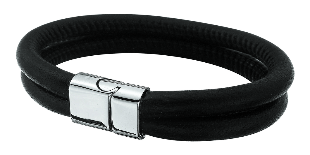 Leather bracelet with steel and magnetic clasp