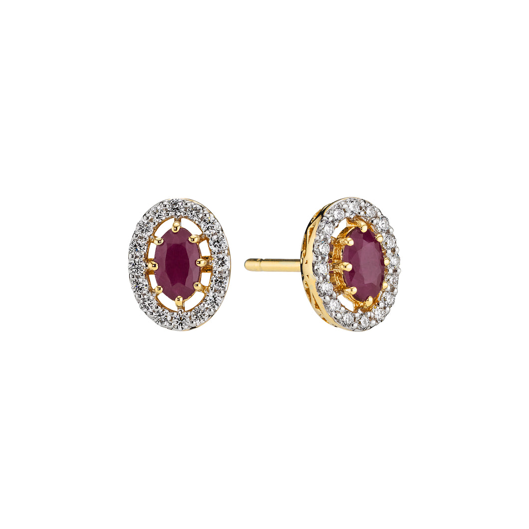 Lund Cph, Earrings in 14 kt. gold with ruby ​​and diamonds (585)