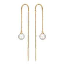 Load image into Gallery viewer, 8 kt. gold earring bow with Venetian chain and freshwater pearl (333)
