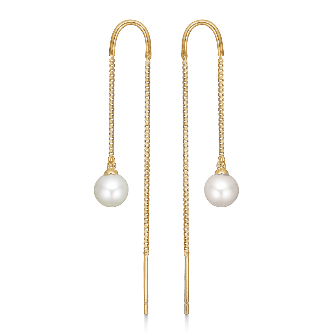 8 kt. gold earring bow with Venetian chain and freshwater pearl (333)