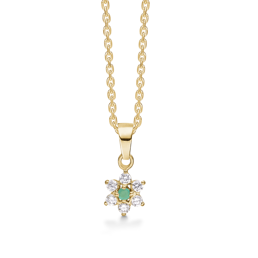 Necklace rose with Emerald and 6 synthetic cubic zirconia 8 kt. gold (333)