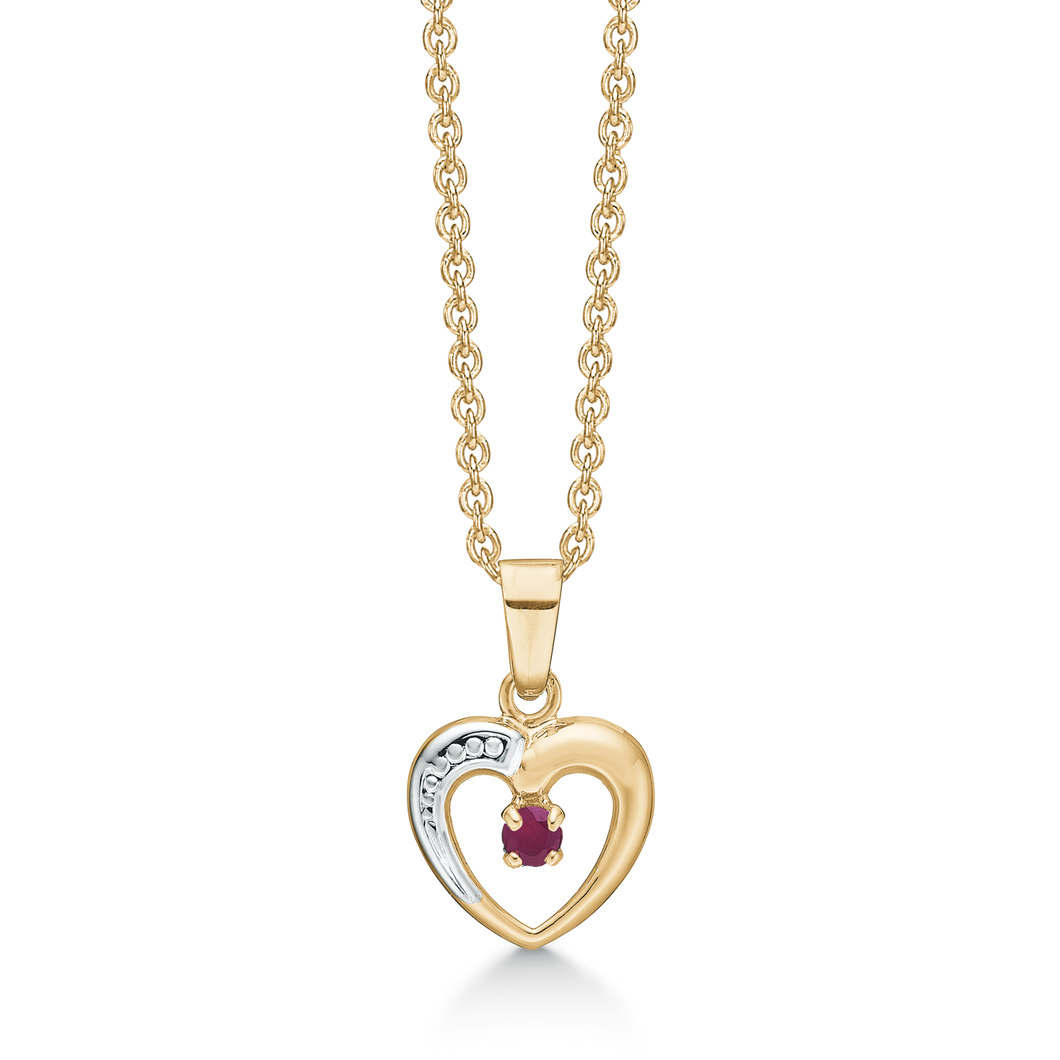 Necklace with heart by with 3 mm ruby ​​in 8 kt. gold (333)