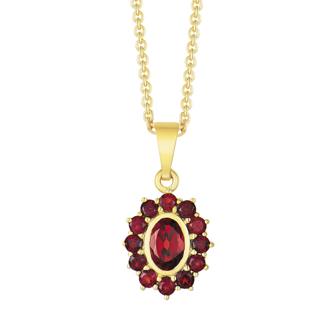 Necklace rose with garnet 8 kt. gold (333)