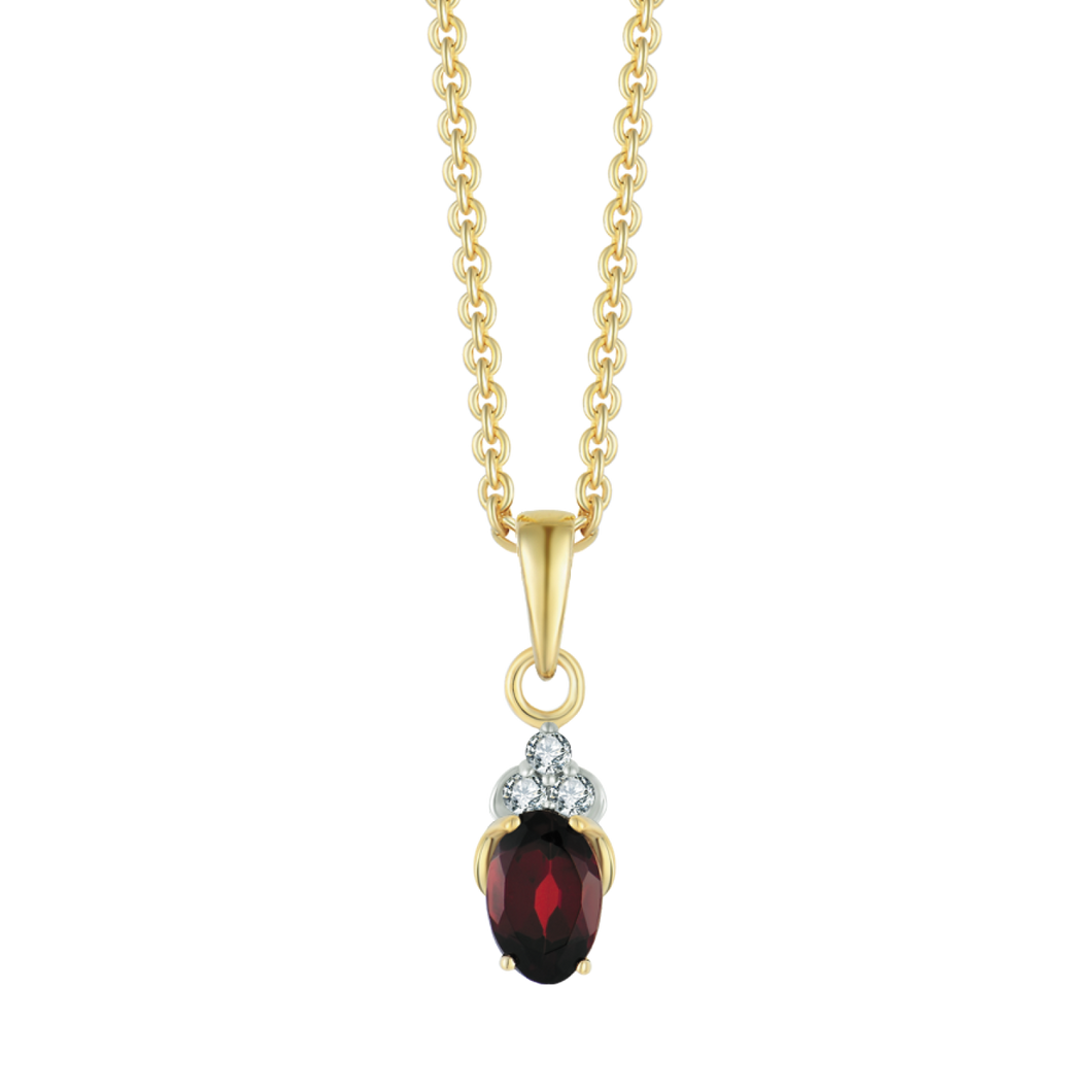 Necklace with oval garnet and 3 white topaz in 8 kt. gold (333)