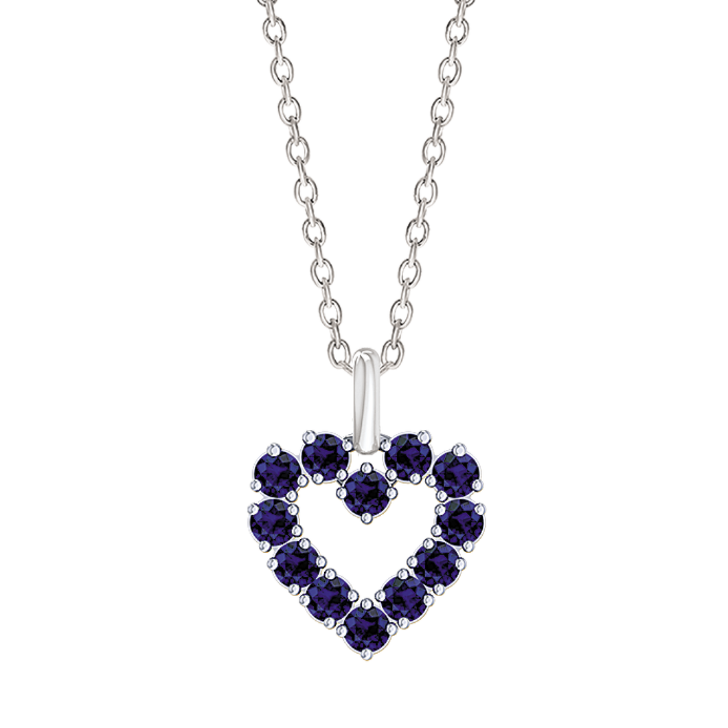 Necklace with sapphire on the edge in white gold (585)