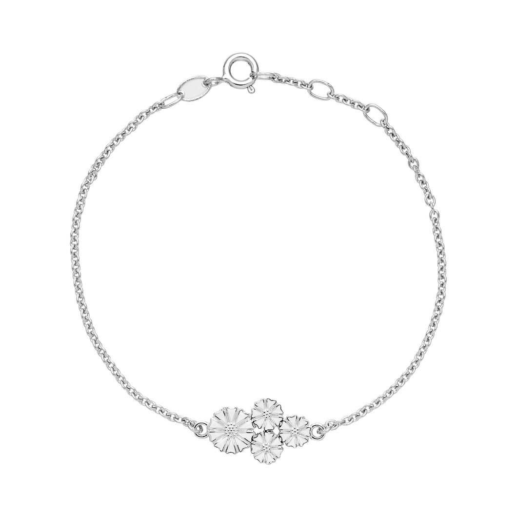 Daisy bracelet 1x7.5mm 3x5mm sterling silver white Enamel 17-19 cm (925)