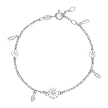 Load image into Gallery viewer, Daisy bracelet with leaves sterling silver white enamel (925)
