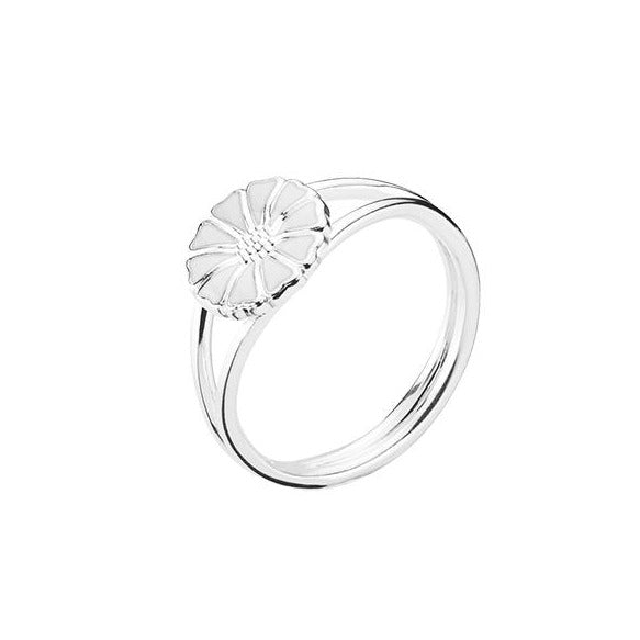 Daisy ring 9mm in silver and white enamel flower (925)