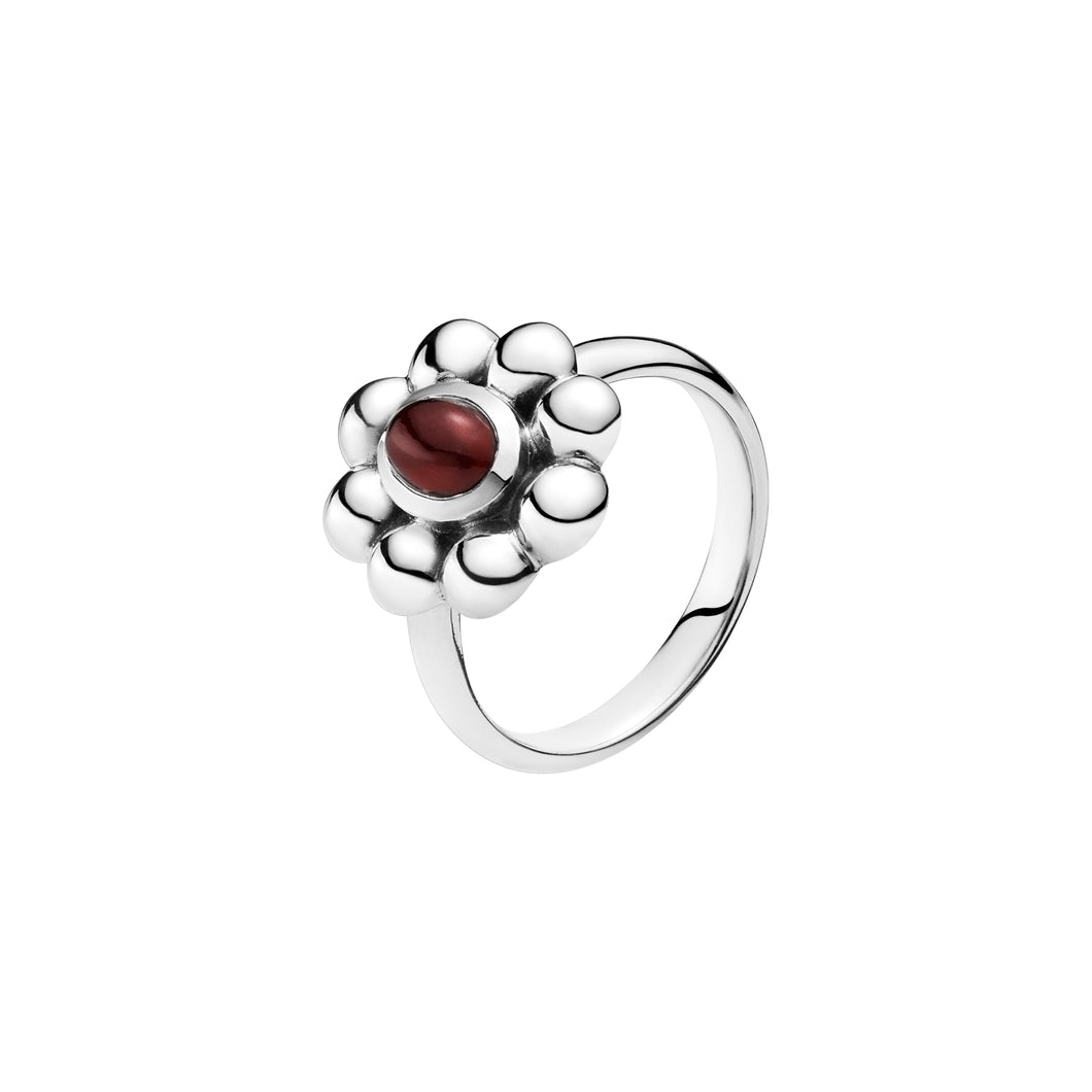 Ring flower oval garnet in sterling silver (925)