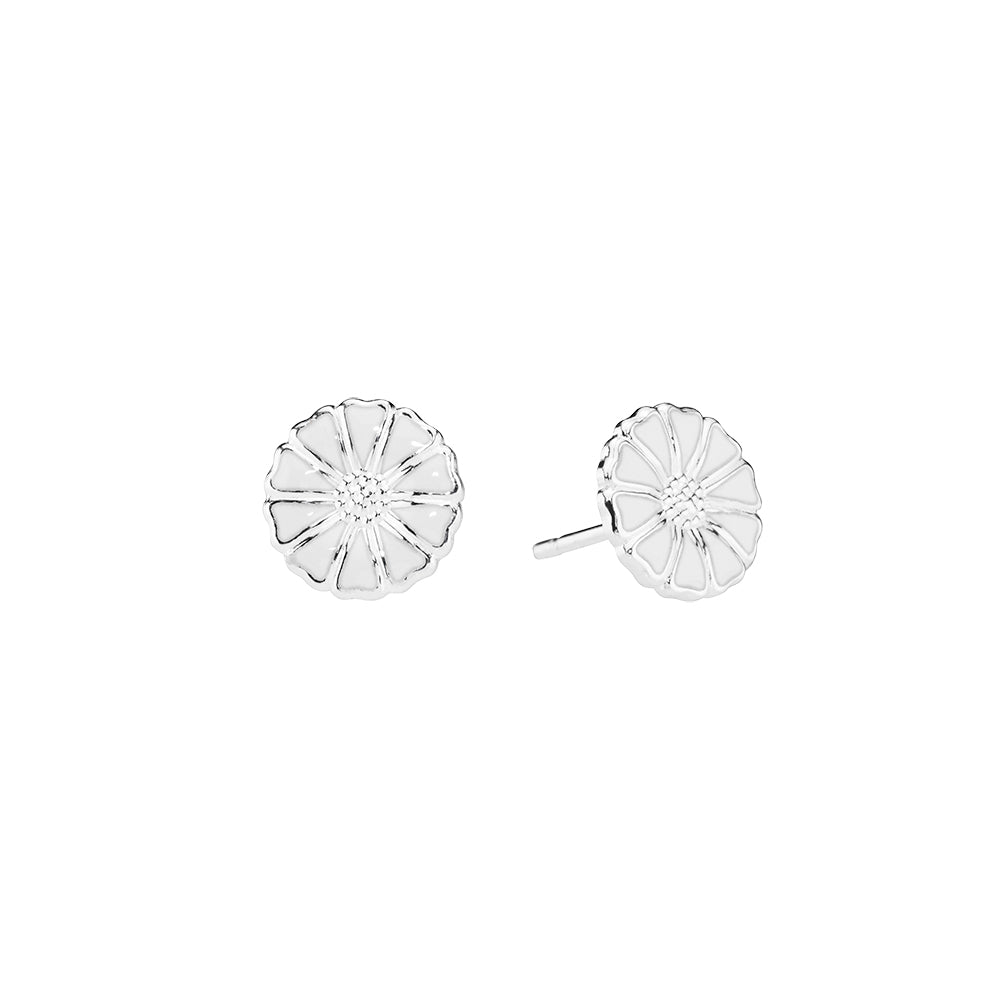 Daisy earrings 9mm silver white Enamel (925)