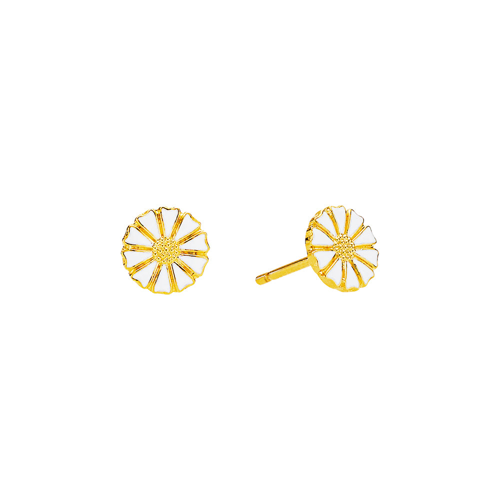 Marguerite studs 7.5mm 24 kt. FG white Enamel (925)