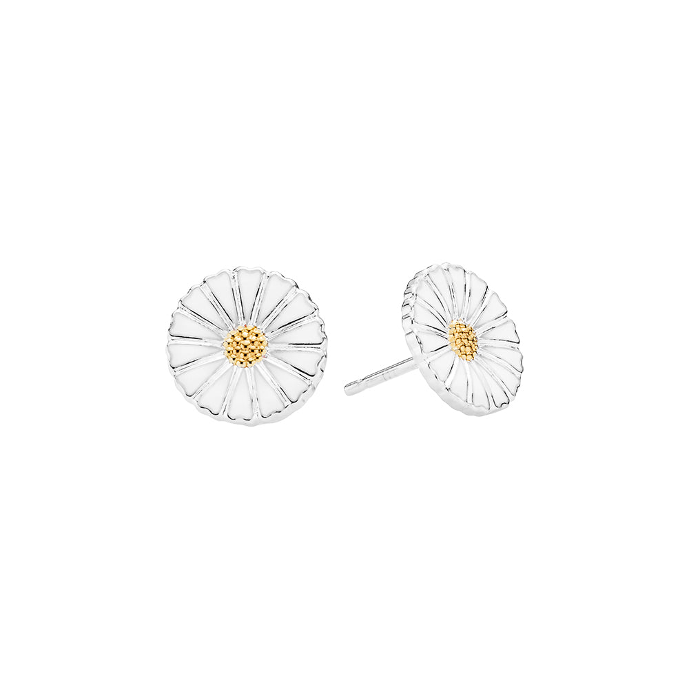 Marguerite earrings 11mm silver white Enamel and FG center (925)