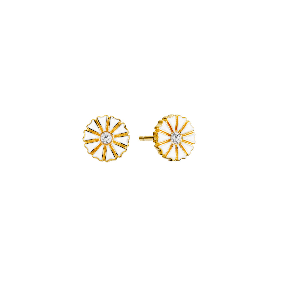 Daisy ear stud with Zirconia 7.5mm 24 kt. FG white Enamel (925)