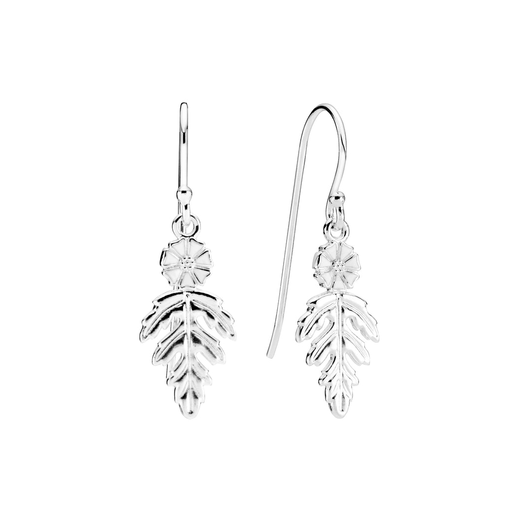 Daisy earring with leaf 5mm white Enamel (925)