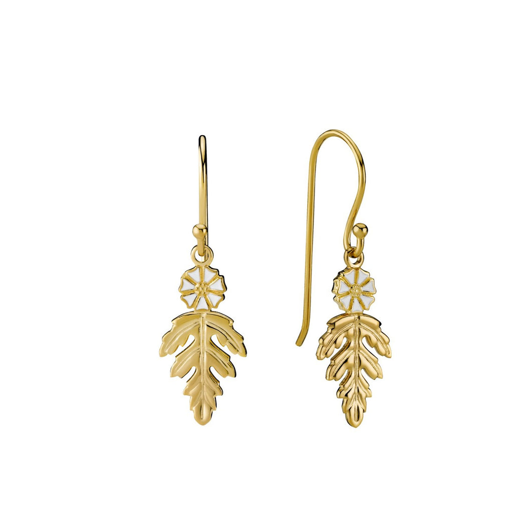 Marguerite earring with leaf 5mm 24 kt. FG white Enamel (925)