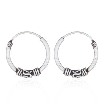 Creoles 12 mm Bali style in sterling silver (925)