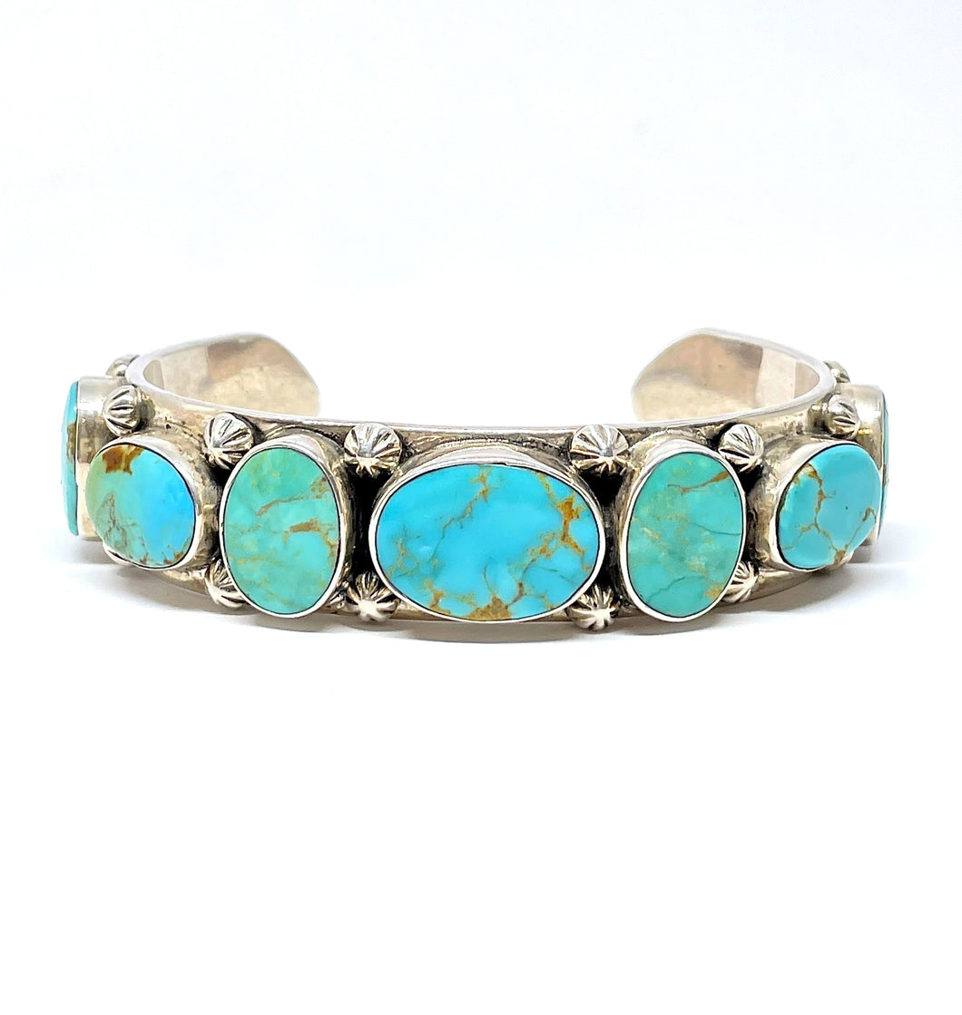 Fixed bangle with turquoise in oxidized sterling silver (925)