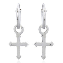 Load image into Gallery viewer, Creoles with cross charm in sterling silver (925)
