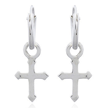 Creoles with cross charm in sterling silver (925)