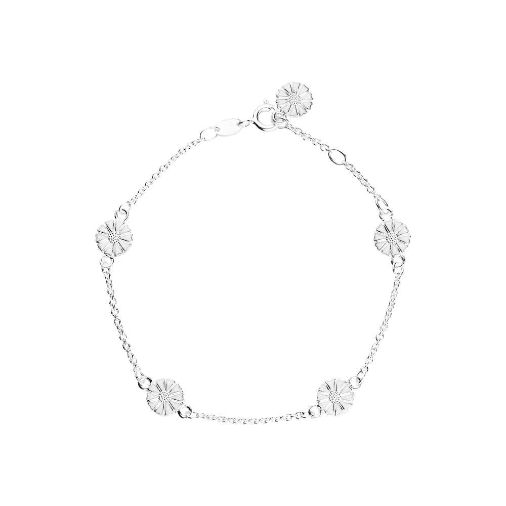 Daisy bracelet 5X7.5mm silver white enamel 17-19cm (925)