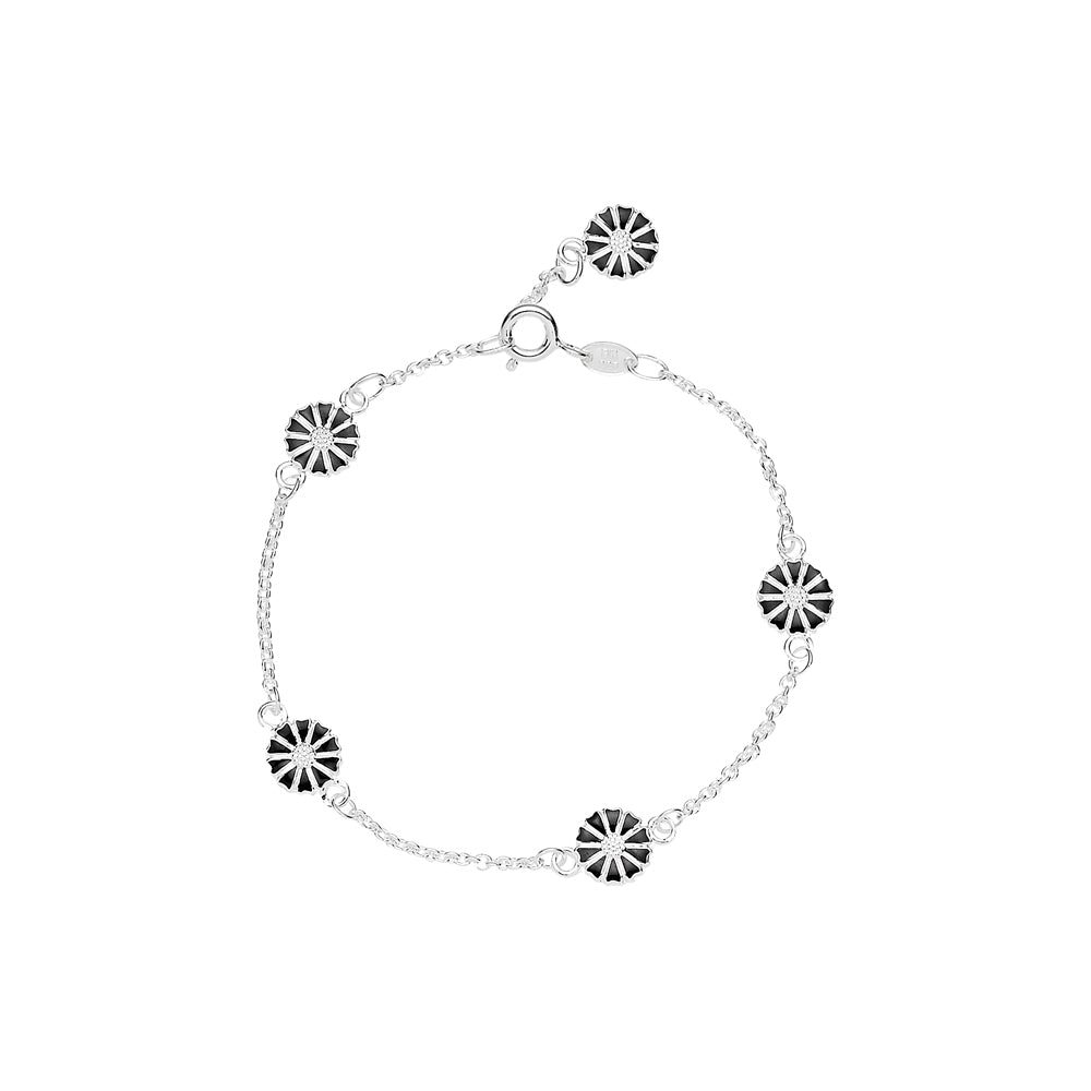 Daisy bracelet 5X7.5mm silver black enamel 17-19cm (925)