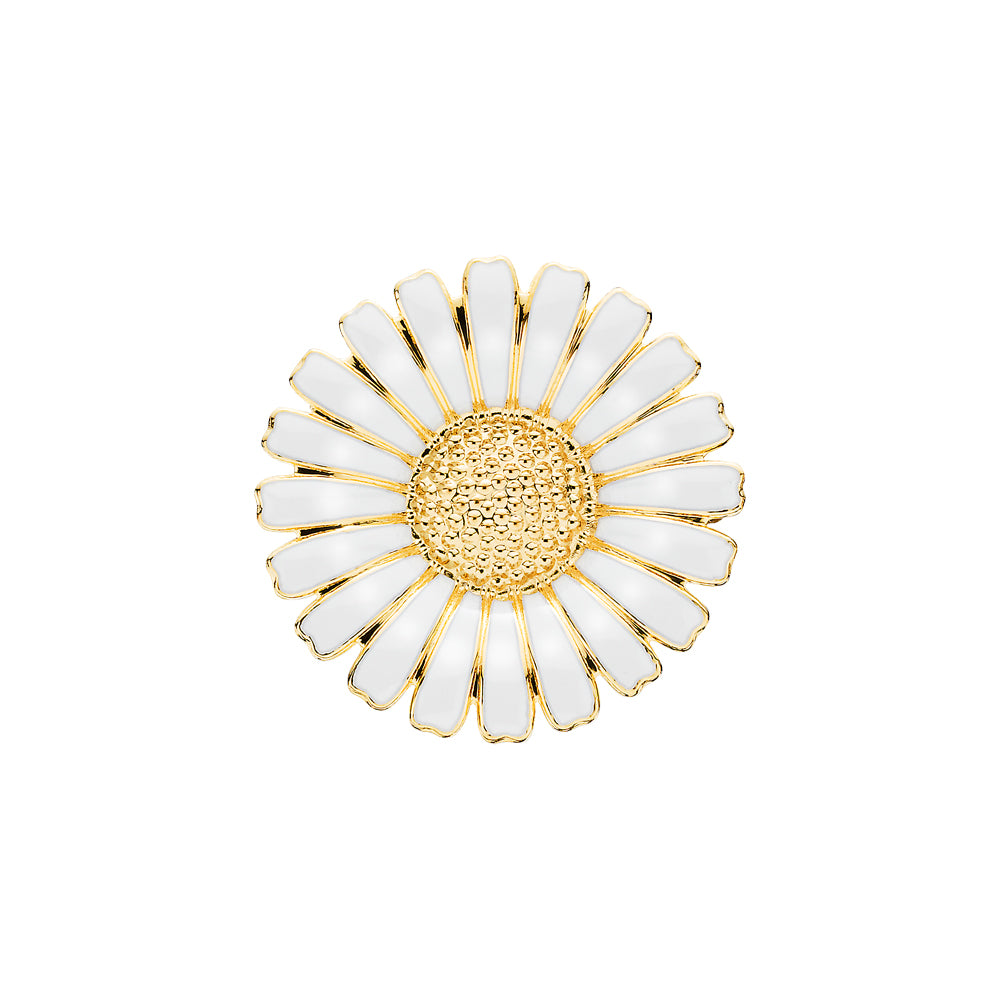 Daisy brooch 36mm 24 kt. FG white Enamel (925)