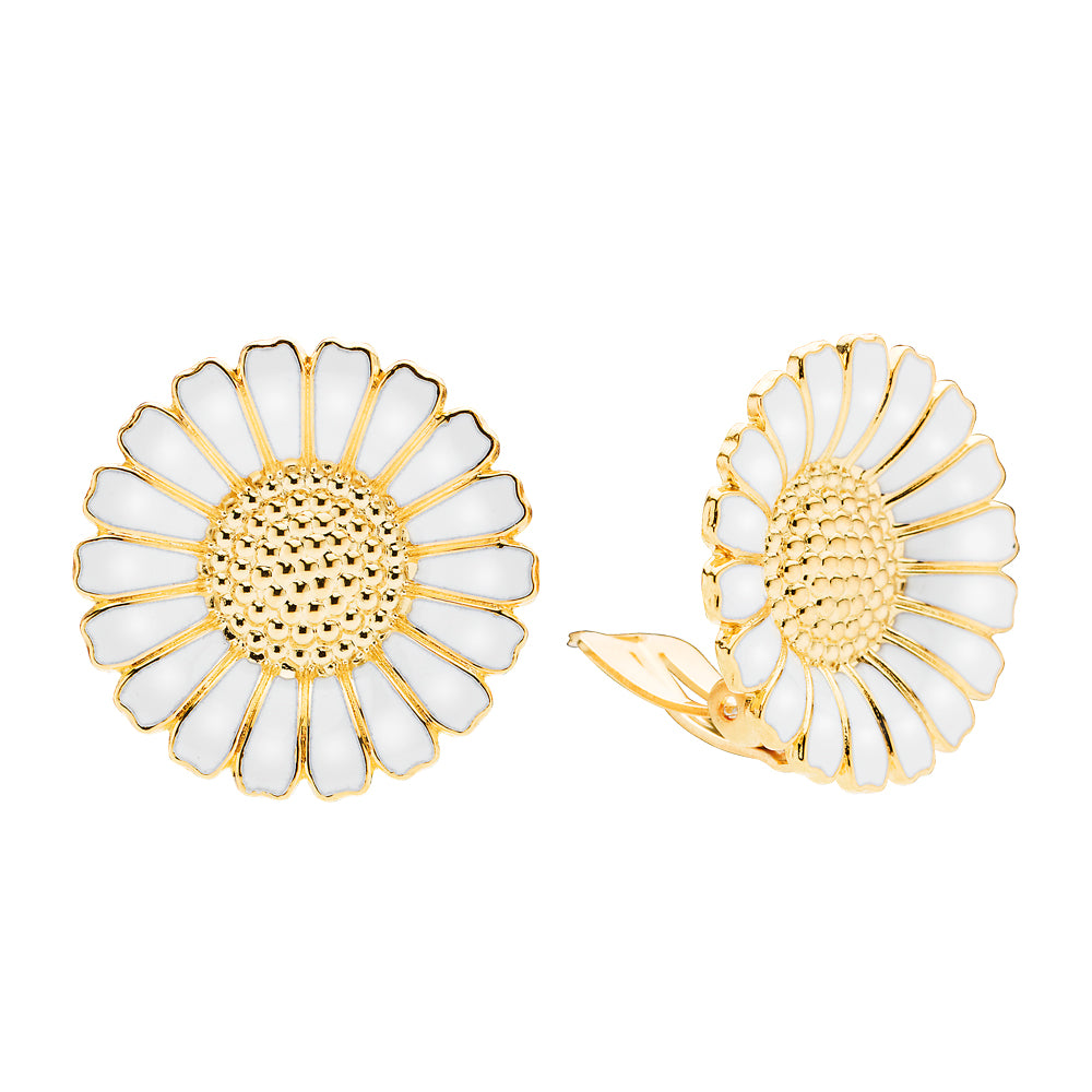 Marguerite ear clip 25 mm 24 kt. FG white Enamel (925)